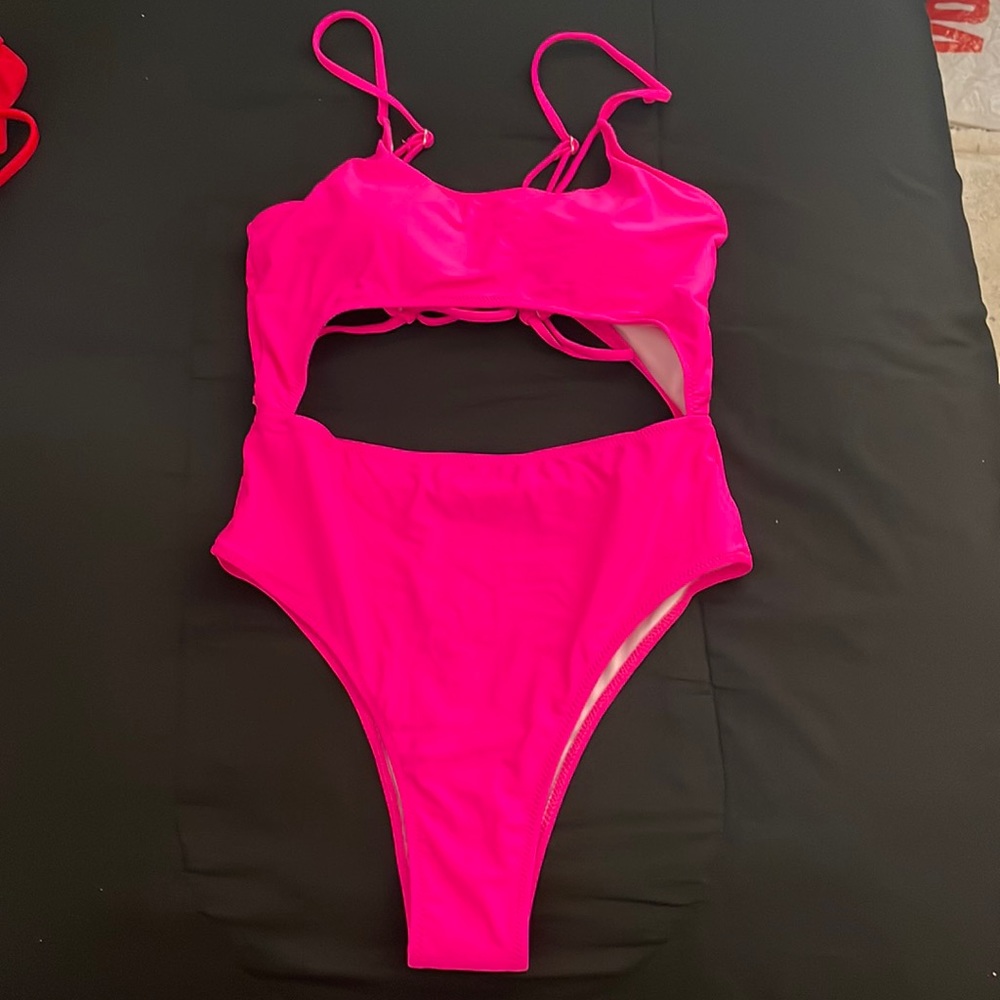 NWOT Hot Pink Cut Out One Piece